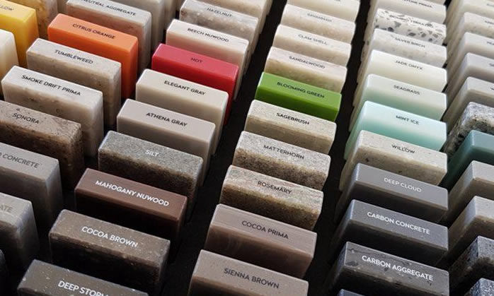 Various colours and samples of solid surface